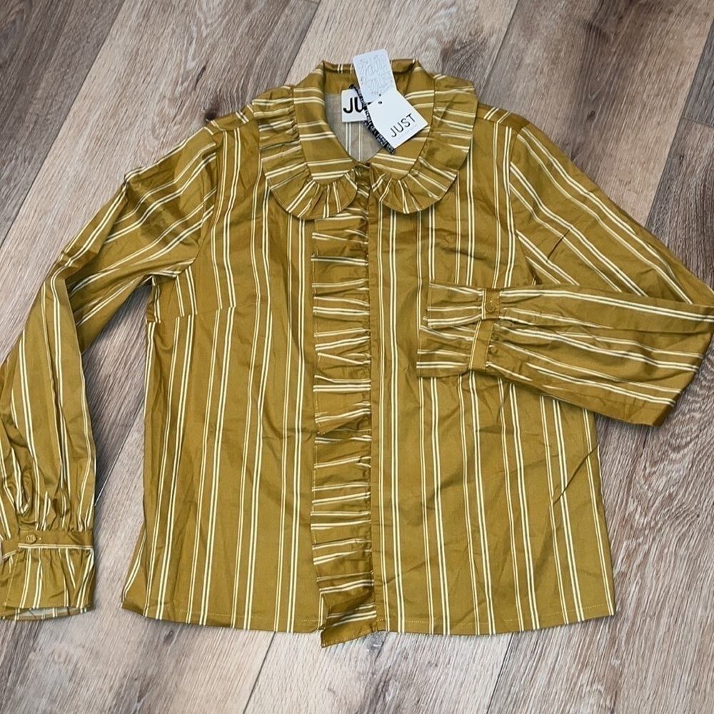 Yellow Striped Blouse with Ruffle Detail - Picture 4 of 12